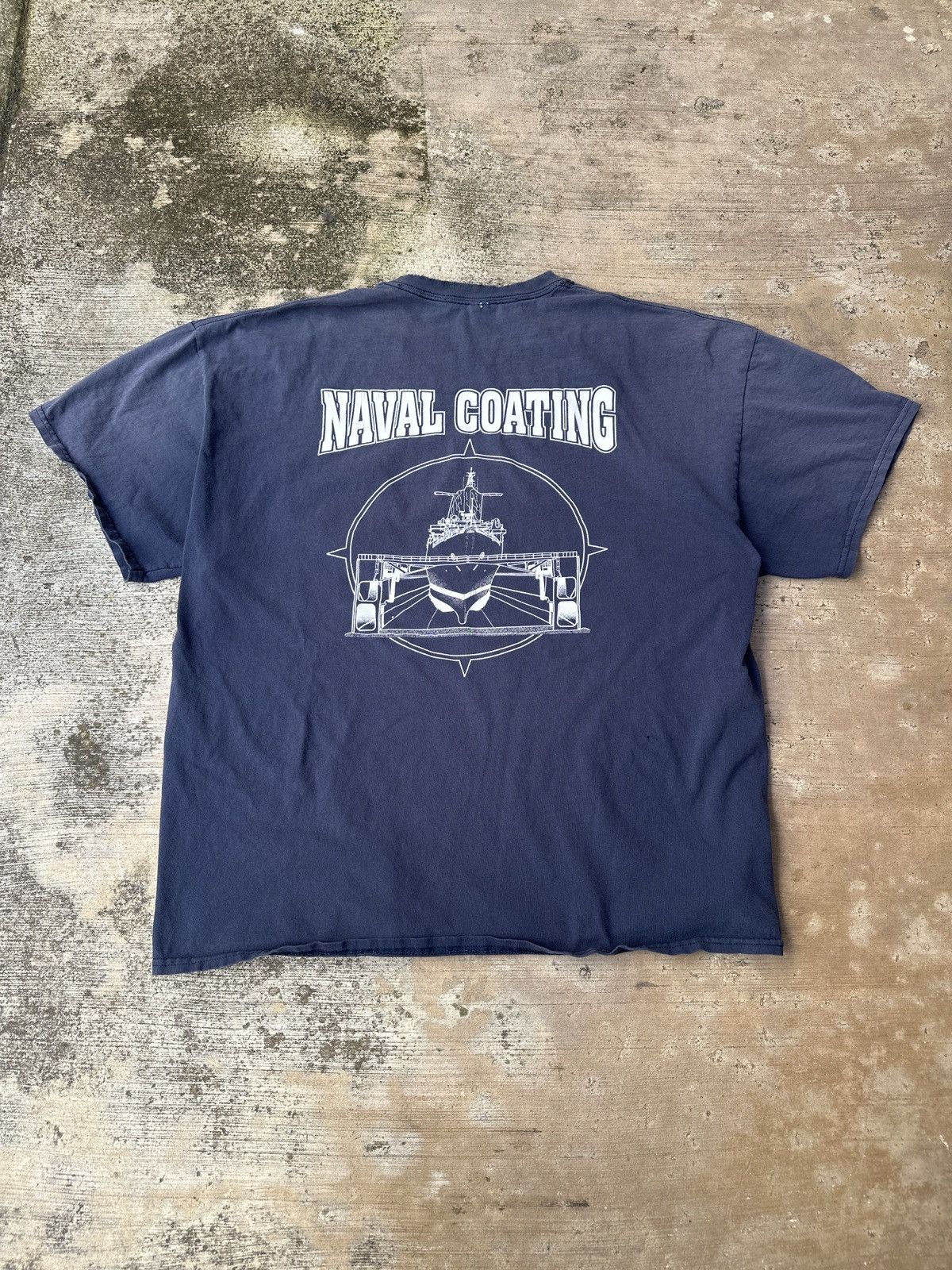 Vintage Vintage 90s Dark Blue Faded US Navy Naval Coating Tshirt Size US XL / EU 56 / 4 - 1 Thumbnail