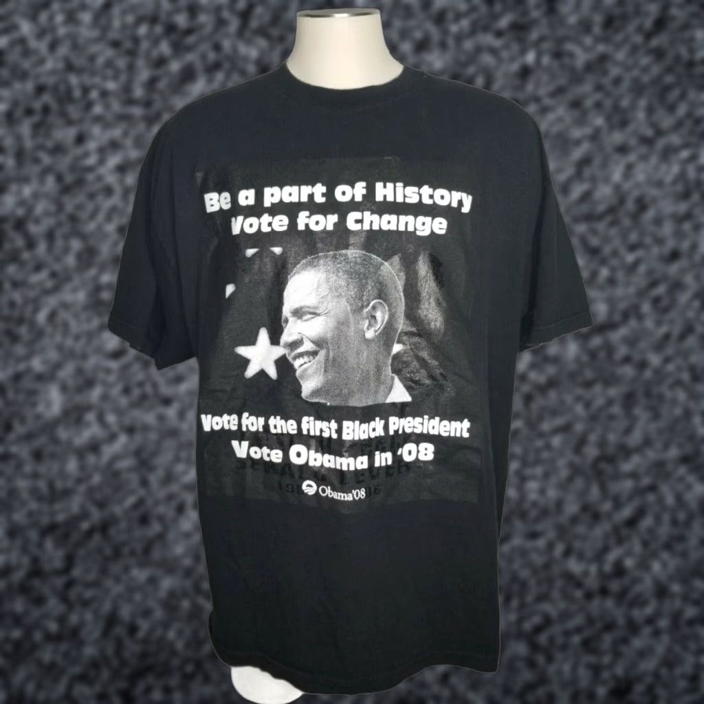 AAA VINTAGE Barack Obama T Shirt President Big Face Rap Tee Vtg ‘08 2XL Black Crew Neck Short Sleeve Graphic Tee Men Fans 2000s Y2K Distressed SS Size US XXL / EU 58 / 5 - 1 Thumbnail