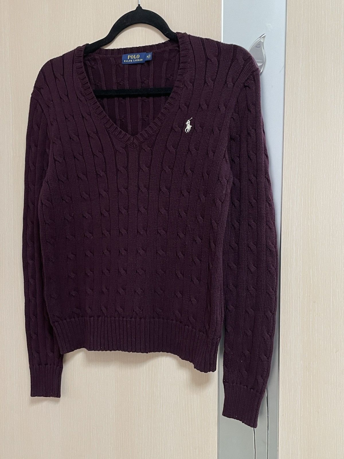 Polo Ralph Lauren Polo Ralph Lauren Cable Knit Sweater V Neck Women’s Burgundy Size M / US 6-8 / IT 42-44 - 3 Thumbnail