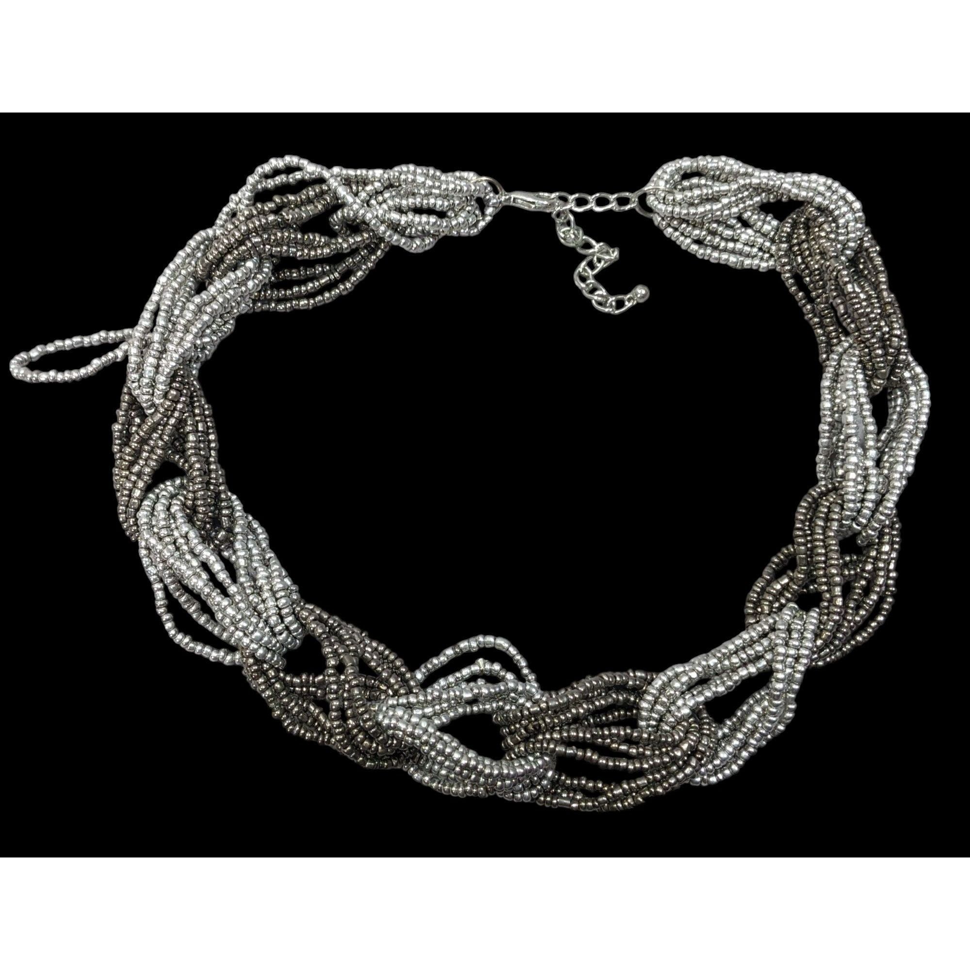 Other Chunky Braided Knot Silver Tone Glass Beaded Necklace Size ONE SIZE - 1 Thumbnail