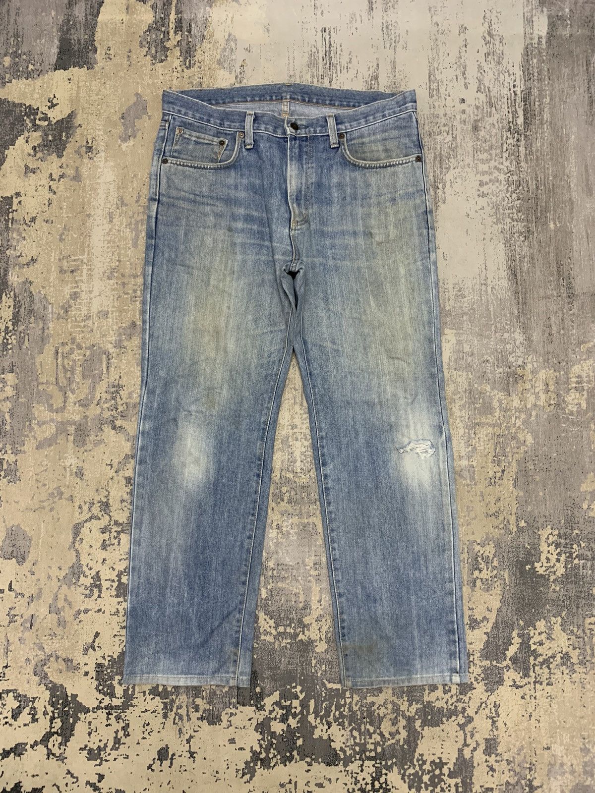 Edwin Vintage EDWIN 403 Distressed Ripped Denim Jeans 35x29.5 Size US 35 - 1 Thumbnail