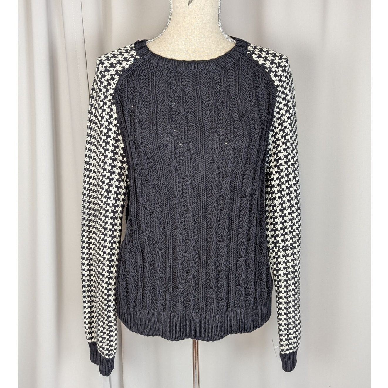Other Miss Wu Mixed Knit Sweater Black & Ivory Cable Knit Size XL / US 12-14 / IT 48-50 - 12 Thumbnail