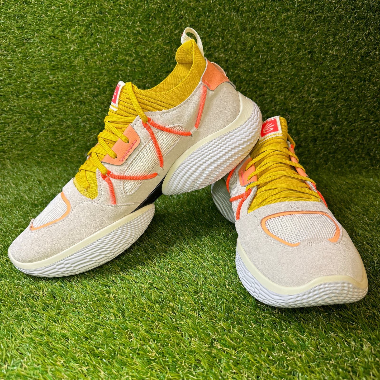 image of Size 14 | Under Armour Curry Flow Cozy Ivory Zeppelin Yellow Shoes in White, Men's