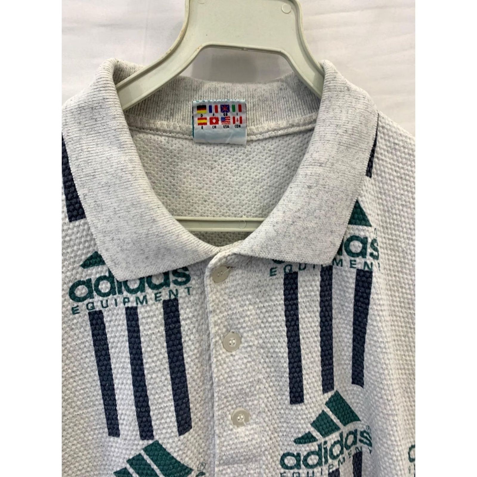 Adidas VINTAGE Adidas Equipment Polo Shirt Green White XL 90s All Over Print Mens Size US XL / EU 56 / 4 - 6 Thumbnail