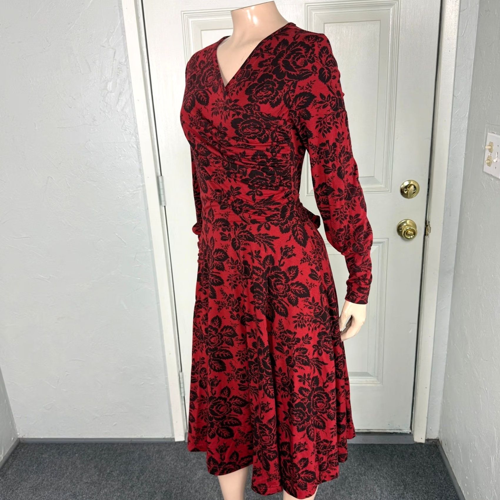 Vintage Effie'S Heart Dress Womens S Red Women Pockets Floral long sleeve tie Polyester Rayon S30 Size S / US 4 / IT 40 - 3 Thumbnail