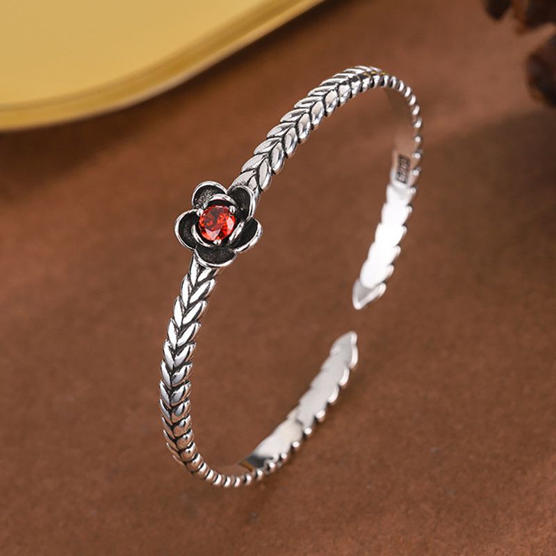 Jewelry Elegant Red Zircons Flower Handmade Bracelet Size ONE SIZE - 2 Thumbnail