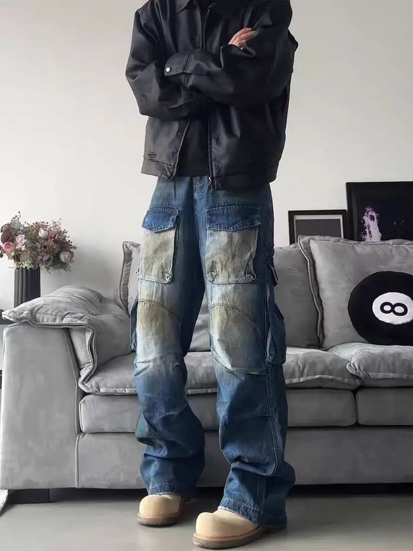 Designer × Japanese Brand Dirty Dye Washed Wide Leg Straight Jeans Size US 30 / EU 46 - 2 Thumbnail