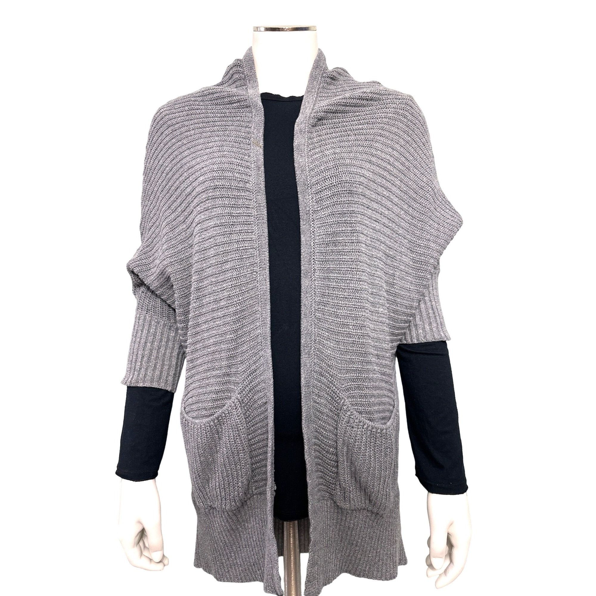 American Eagle Outfitters American Eagle Outfitters Ribbed Knit Batwing Gray Cardigan Size S / US 4 / IT 40 - 3 Thumbnail