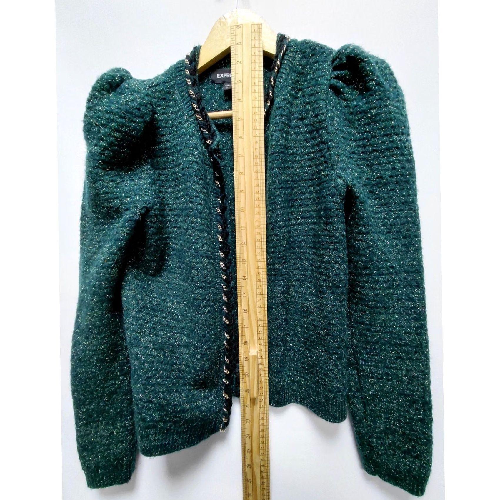 Express Express Wool Knit Cardigan Green Solid Long Sleeve XS Pullover Puff Sleeve Button Open Front Women Knit Wool Blend Regular Fit Autumn Winter Spring Size XS / US 0-2 / IT 36-38 - 6 Thumbnail