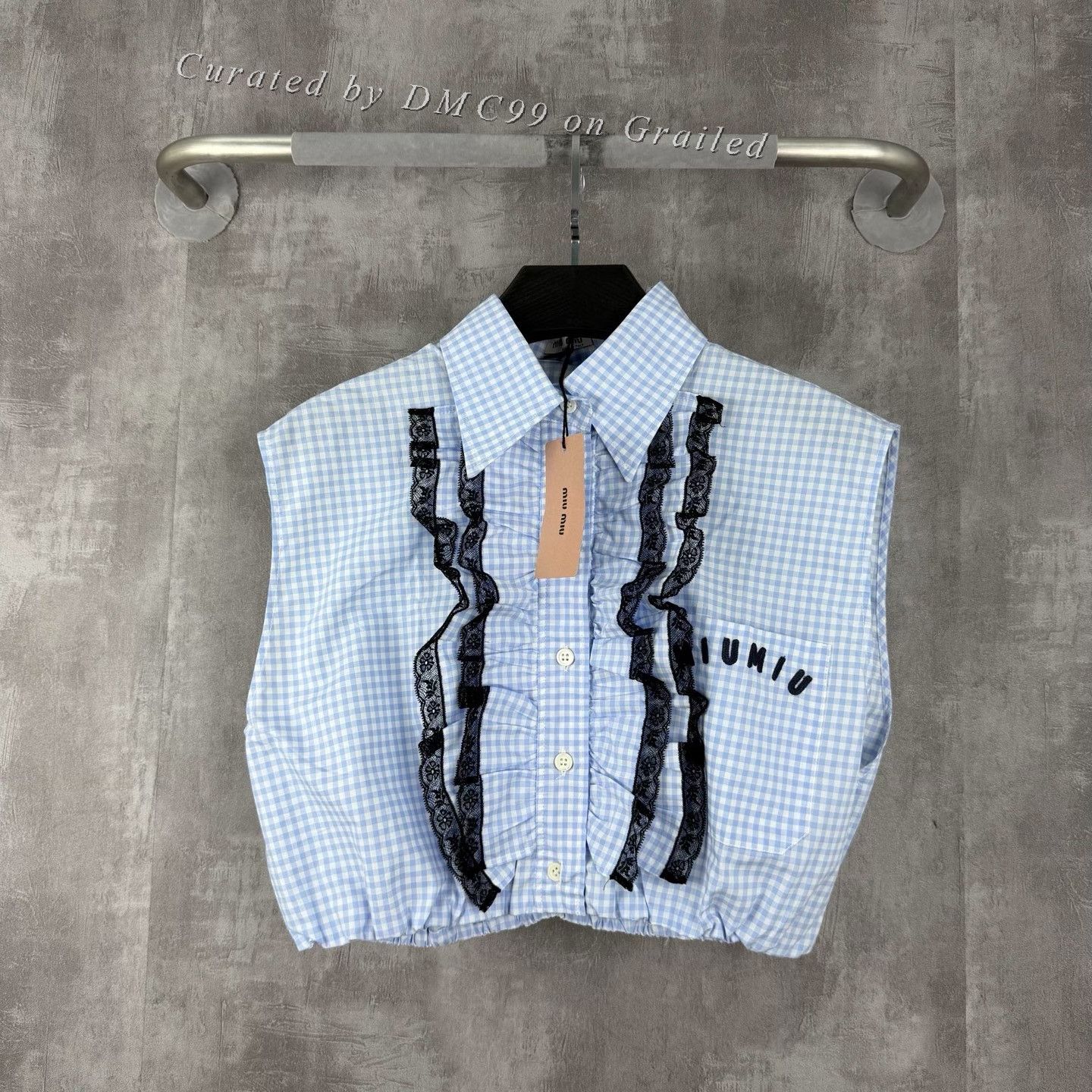 Miu Miu MiuMiu Blue Check Embroidered Logo Sleeveless Shirt Size S / US 4 / IT 40 - 1 Thumbnail