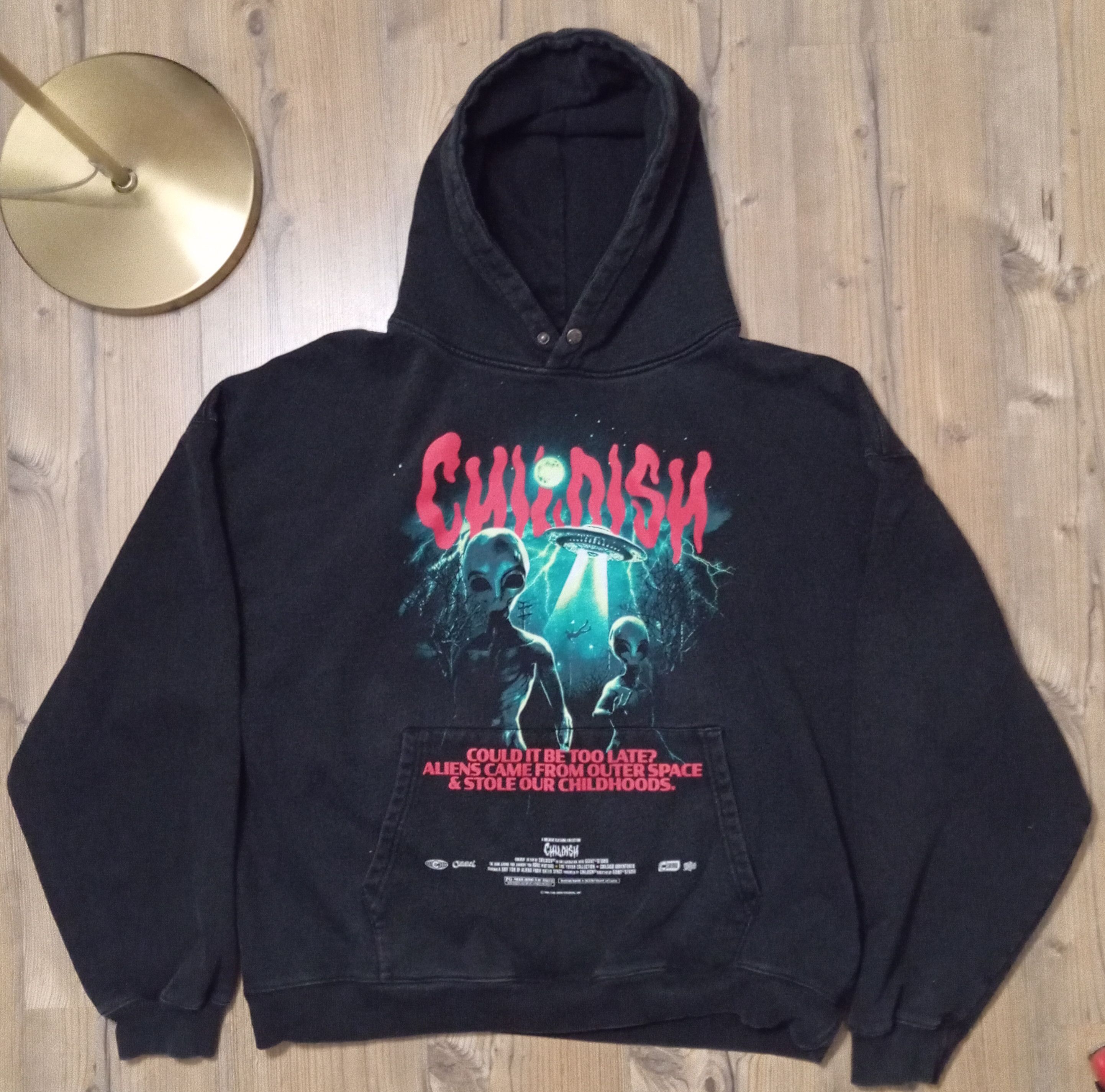 CHILDS Vintage childish alien invasion baggy boxy black hoodie Size US XXL / EU 58 / 5 - 1 Thumbnail