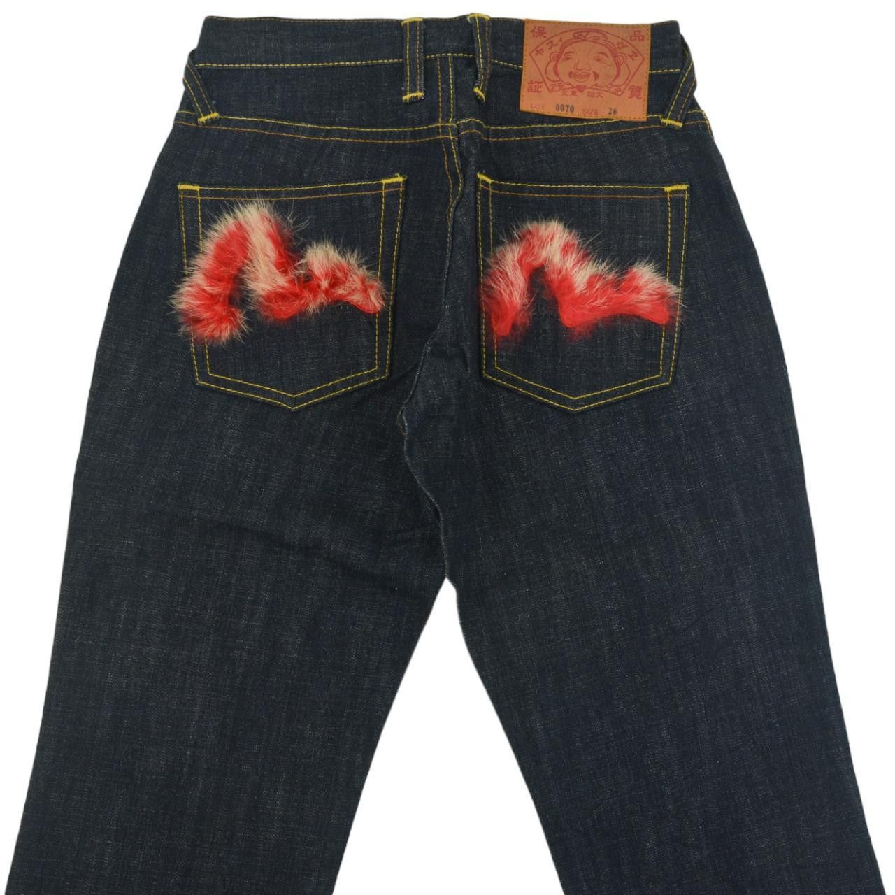 image of Evisu Rabbit Fur Gull Japanese Denim Jeans Women's Size W26 in Navy