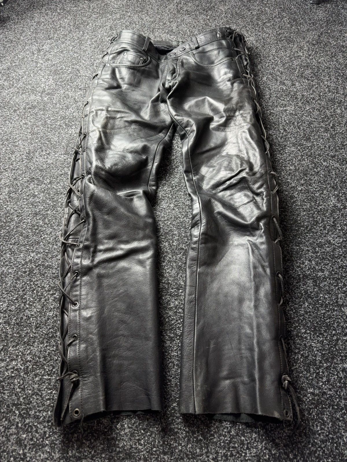 00s Vanucci Leather Biker MOTO Pants Lace Up Goth Moto Black
