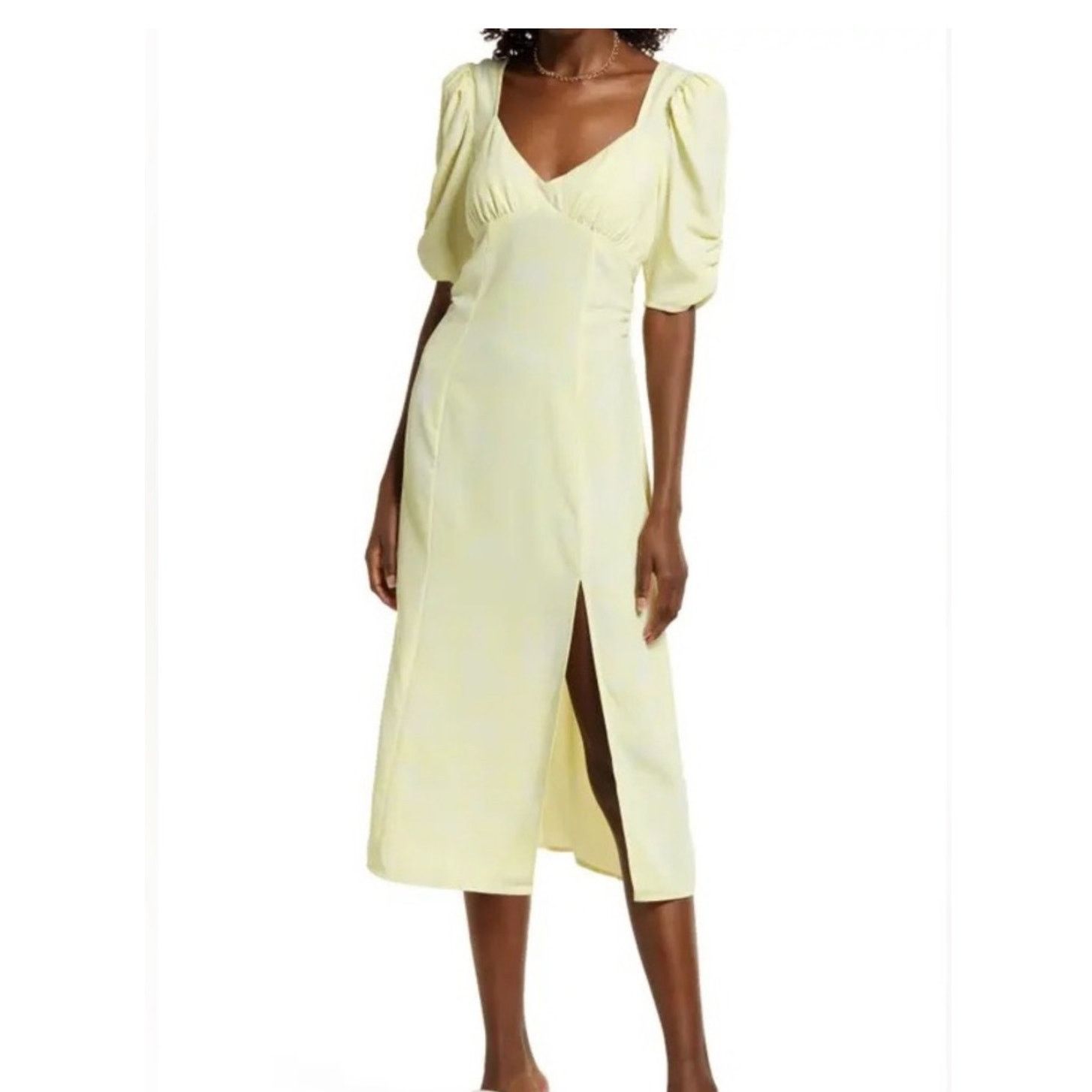 Other Open Edit Smocked A-Line Dress Puff Sleeve Floral Yellow L Size L / US 10 / IT 46 - 1 Thumbnail