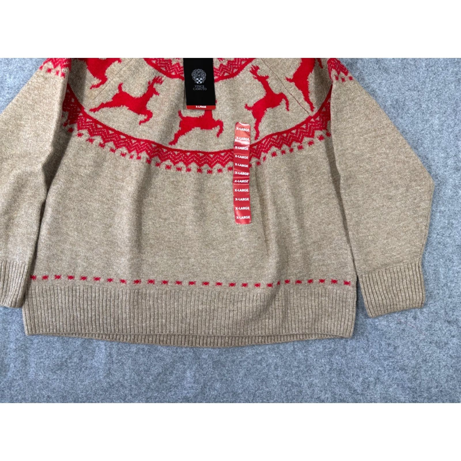 Vince Camuto Vince Camuto Holiday Sweater Womens XL Brown Red Reindeer Fair Isle Stretch NWT Size XL / US 12-14 / IT 48-50 - 4 Thumbnail