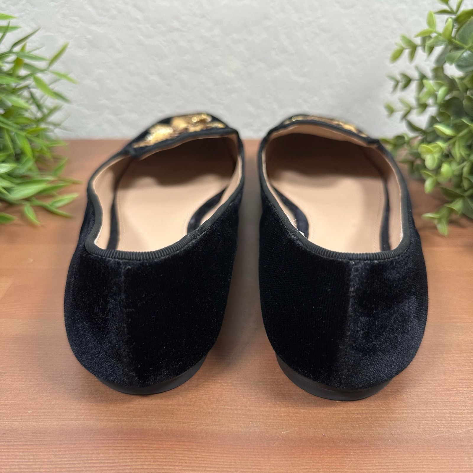 Tory Burch Tory Burch Embellished Peace Smocking Flats Black Velvet Size US 7.5 / IT 37.5 - 5 Thumbnail