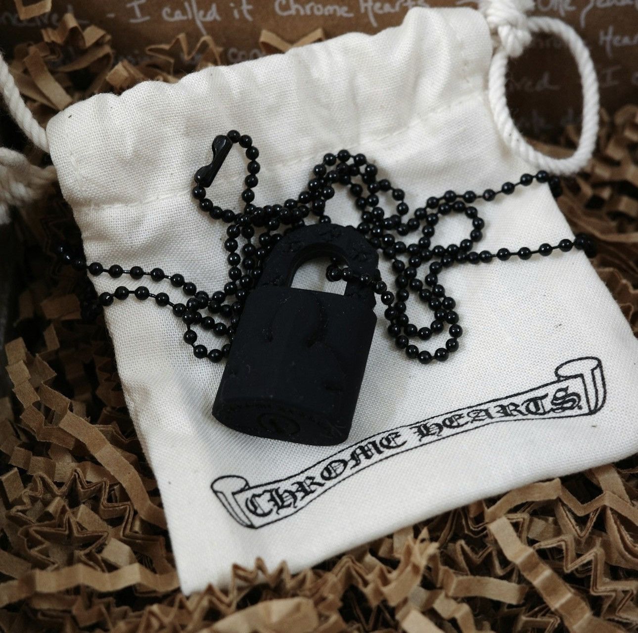image of Chrome Hearts Padlock Silicone Necklace in Black, Men's