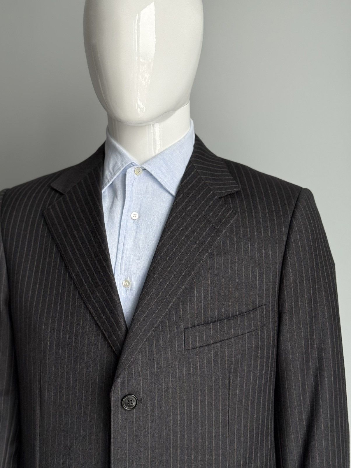 Ermenegildo Zegna Zegna Suit 3 Button Charcoal Pinstripe Wool Classic Fit Size 52L - 6 Thumbnail