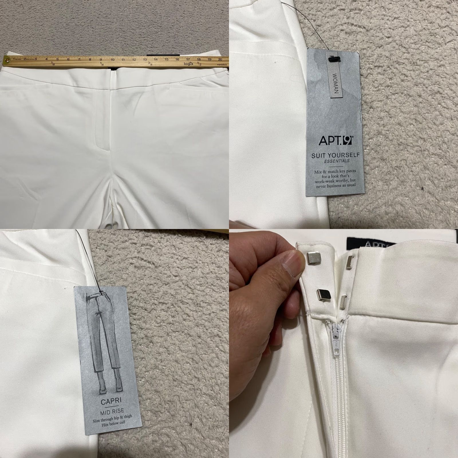 Apt. 9 Apt. 9 White Capri Pants NWT Womens 18W Plus Dress Pants Capris High Rise Stretch Pockets Size 40" / US 18 - 8 Thumbnail