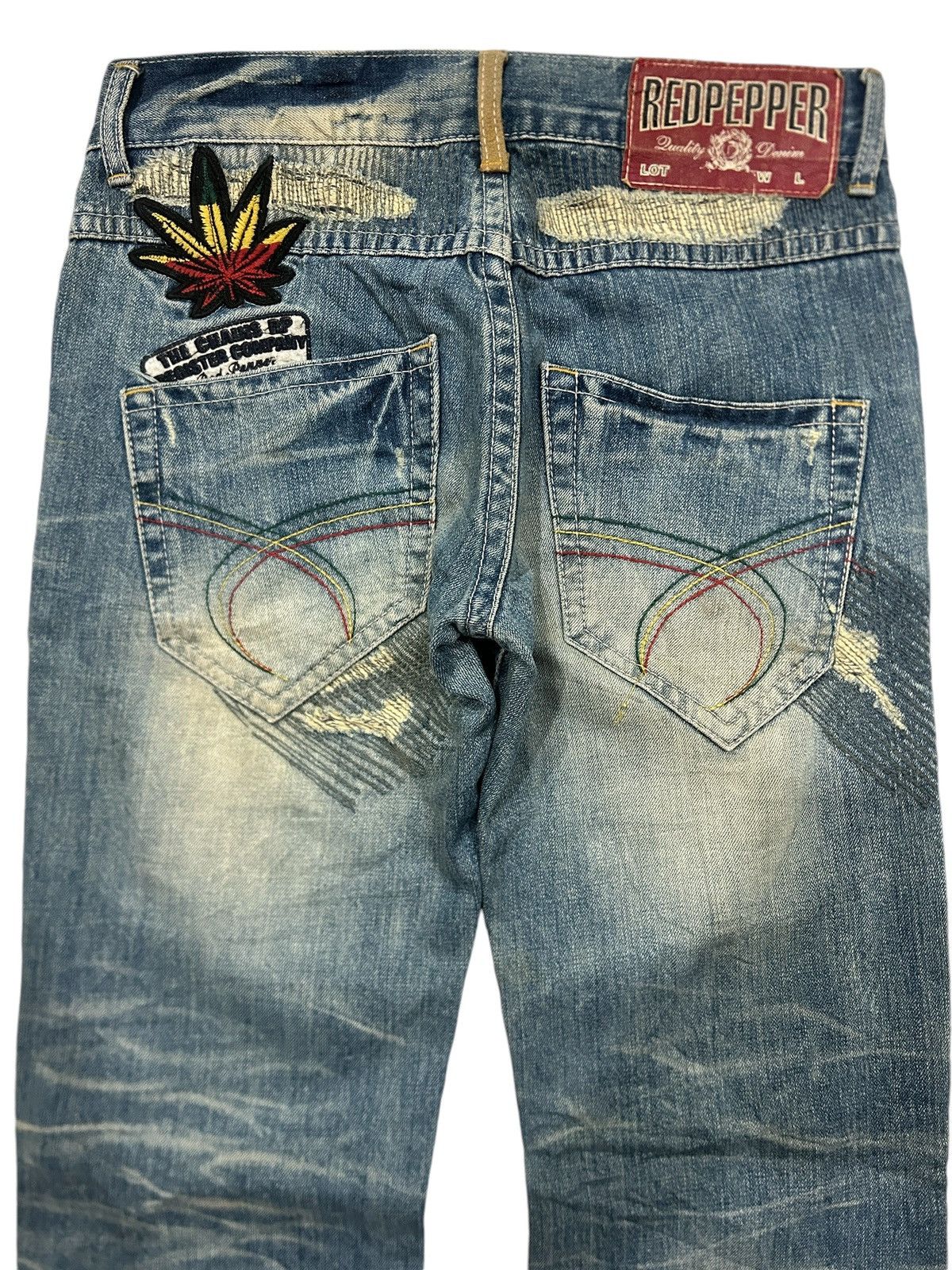 Japanese Brand Vintage Red Pepper Grunge Patchwork Distressed Trashed Jeans Size US 31 - 6 Thumbnail