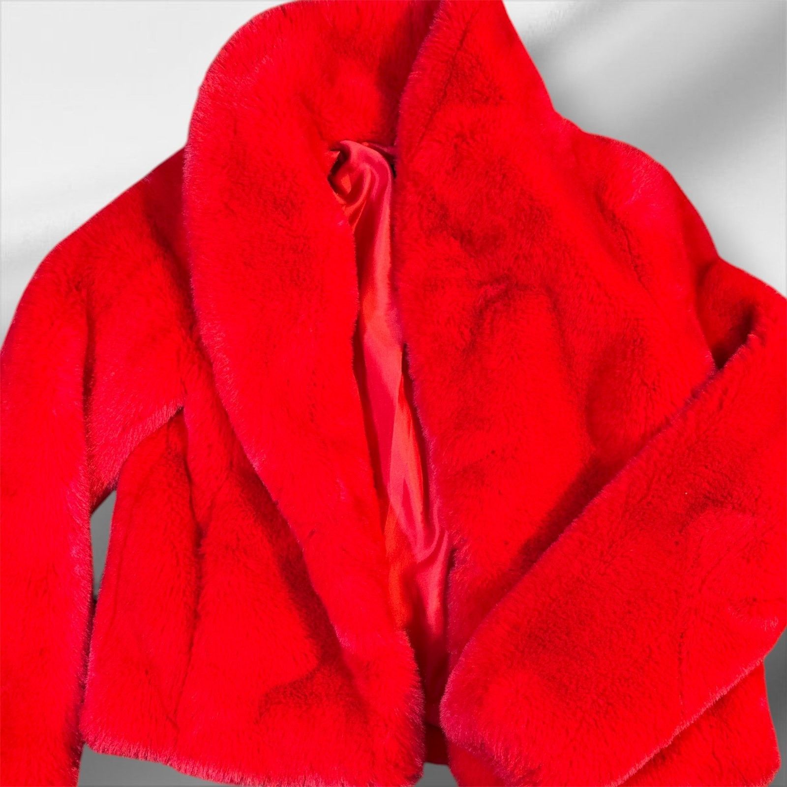 I.N.C. Faux Fur Bright Red Coat Size Small