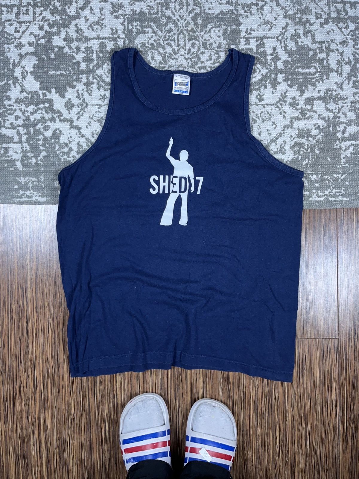 image of Band Tees x Rock T Shirt Shed 7 Britpop Vintage Tank Top Band Tee Uk Rock in Navy (Size Large)