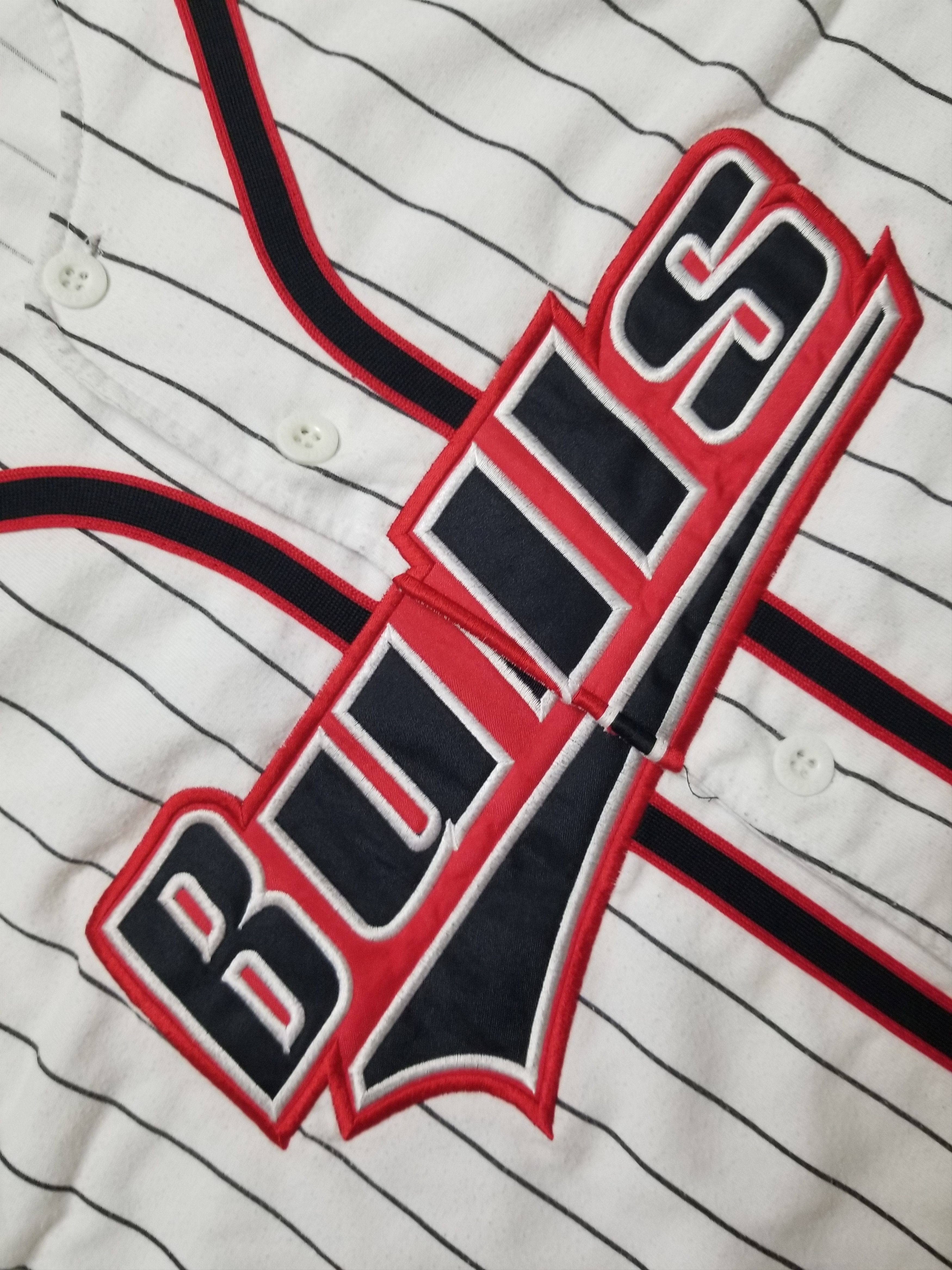 Starter VTG 90s NBA Chicago Bulls Pin Stripe Embroidered Jersey Size US XL / EU 56 / 4 - 5 Thumbnail