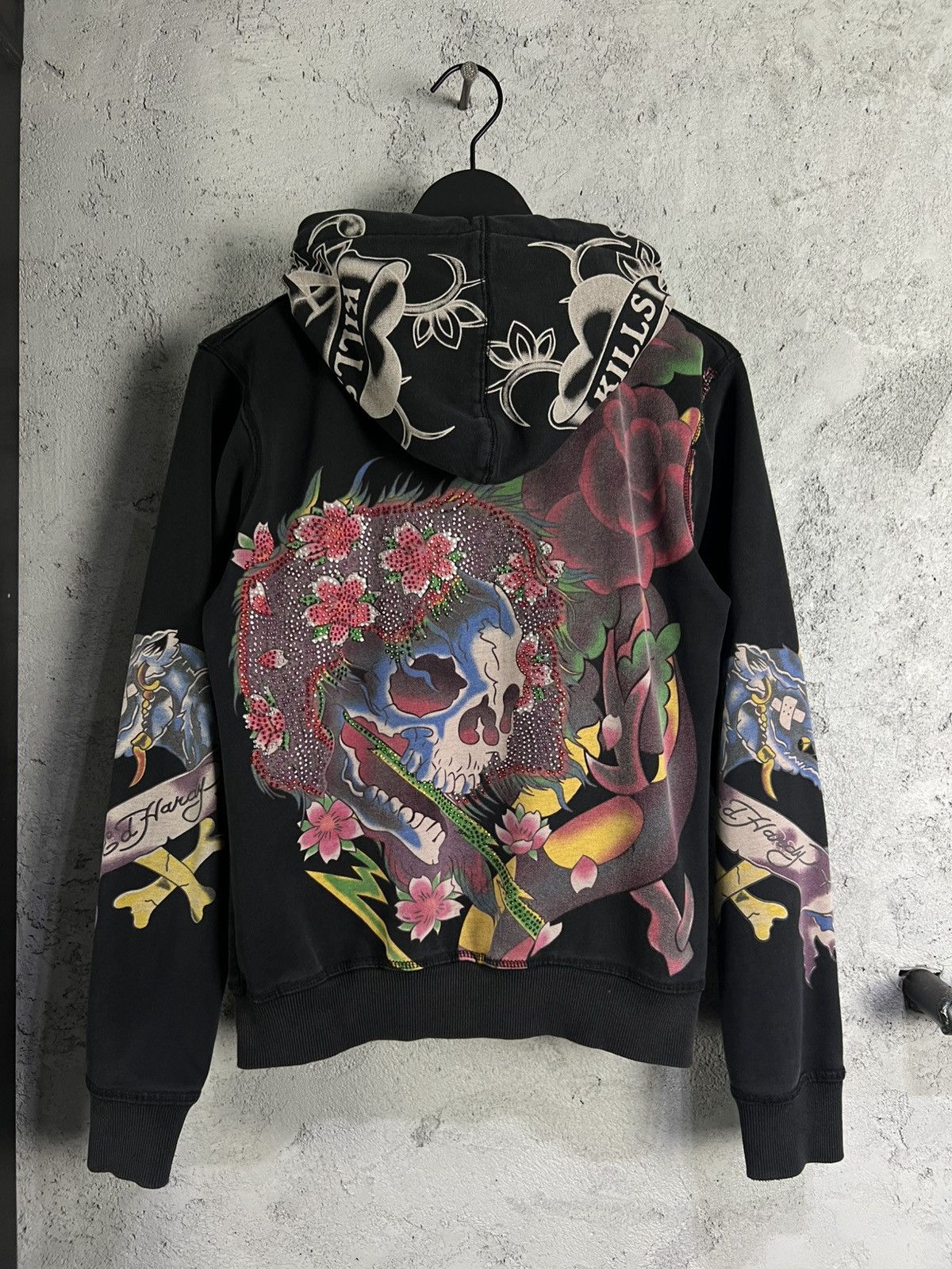 Ed Hardy Women’s Vintage Ed Hardy Rhinestone Faded Black Hoodie S Size S / US 4 / IT 40 - 4 Thumbnail