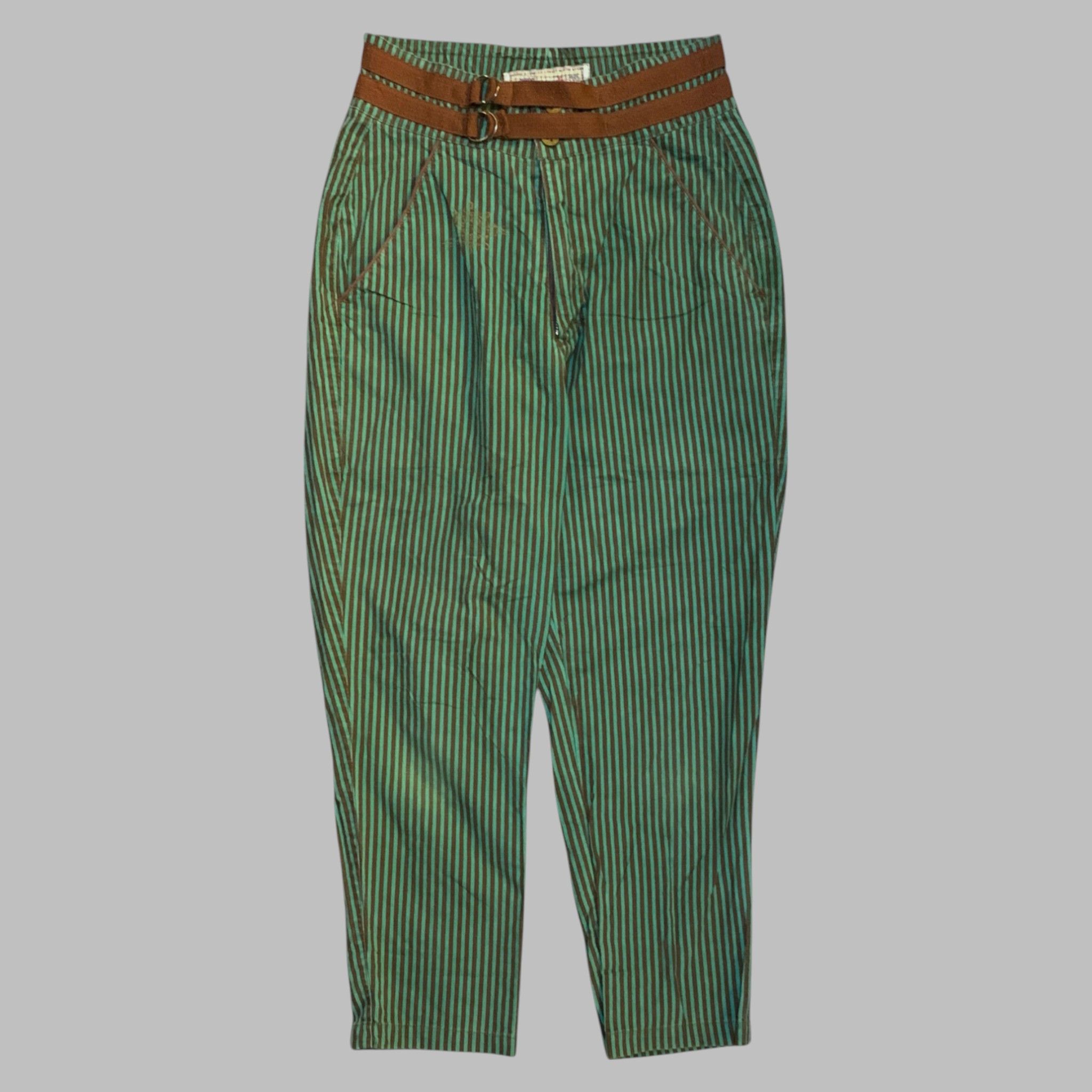 Designer × Marithe + Francois Girbaud Vintage Marithe Francois Girbaud Green Striped Pants Size 36" / US 14 / IT 50 - 1 Thumbnail