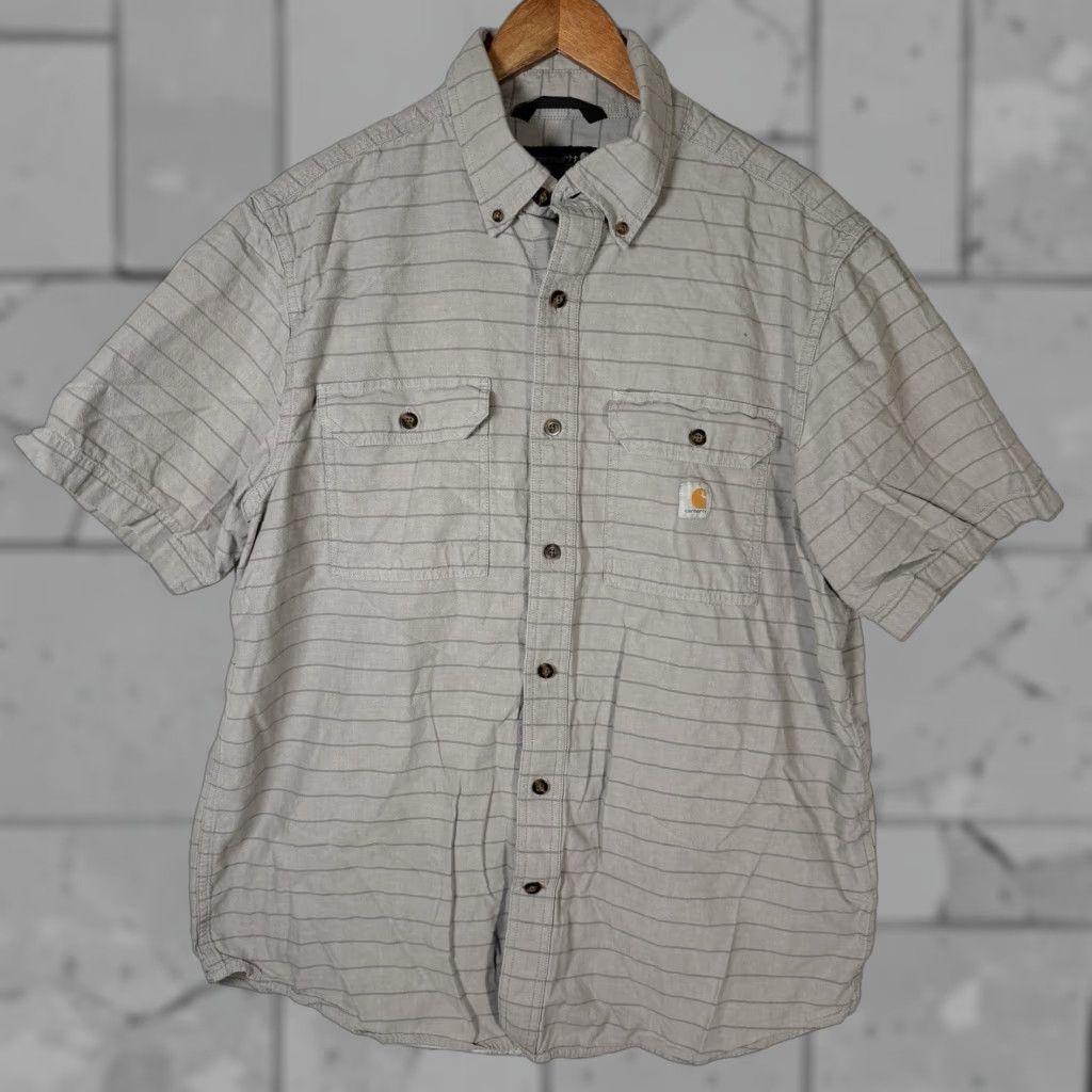 Carhartt Carhartt Men's Gray Loose Fit Short Sleeve Button-Down Shirt Size L Size US L / EU 52-54 / 3 - 1 Thumbnail
