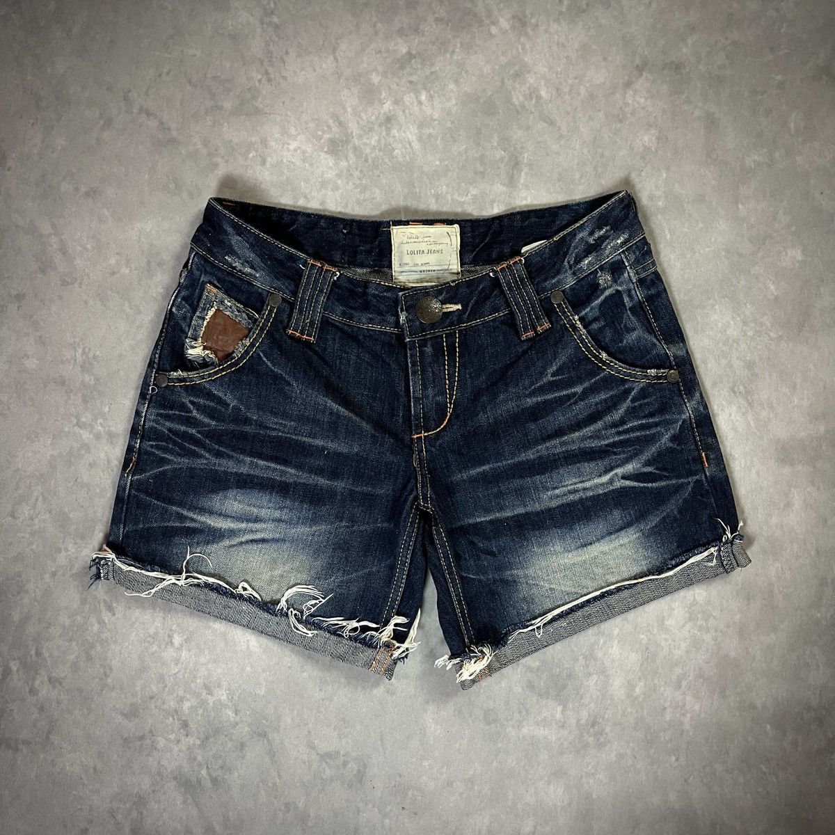 Lolita Jeans Lolita Jeans Distressed Shorts Leather Pocket Raw Hem Y2K Size 33" - 1 Thumbnail