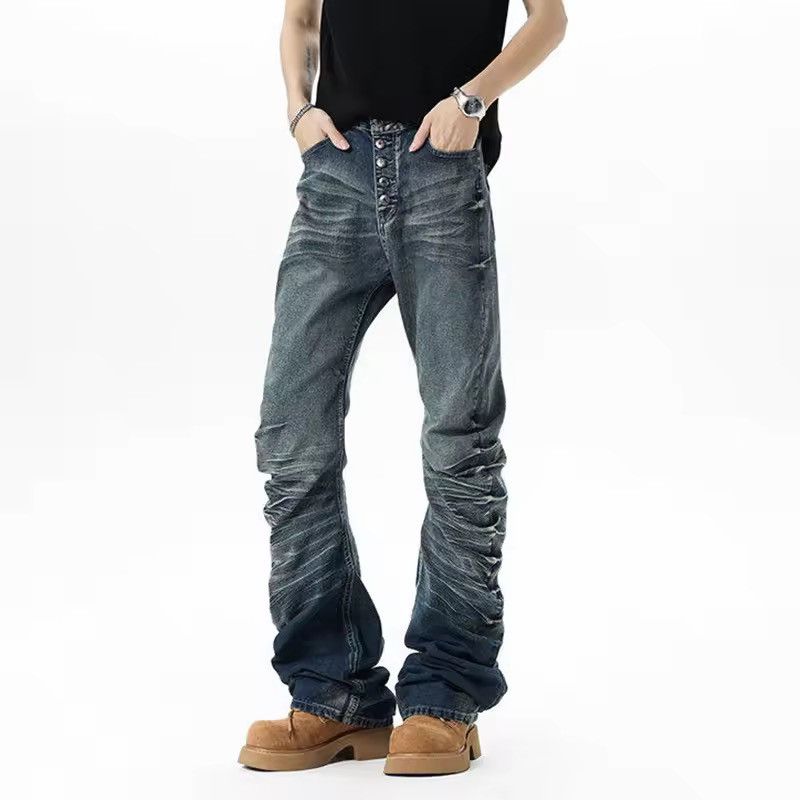 Japanese Brand Solid Color Button Design Pleated Jean Size US 29 - 2 Thumbnail