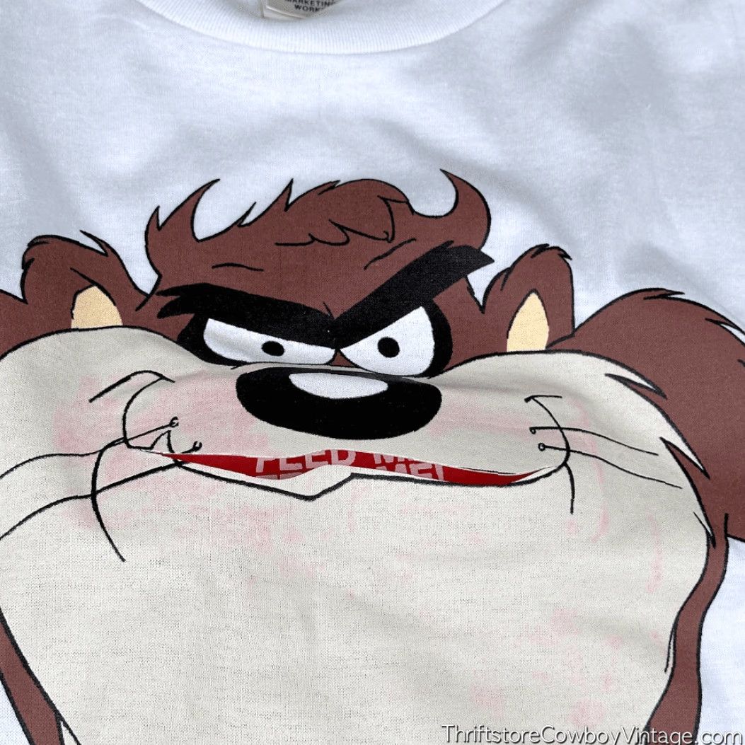 Vintage VINTAGE Looney Tunes Shirt Adult MEDIUM White Taz Cartoon TV Feed Me USA 80s Size US M / EU 48-50 / 2 - 3 Thumbnail