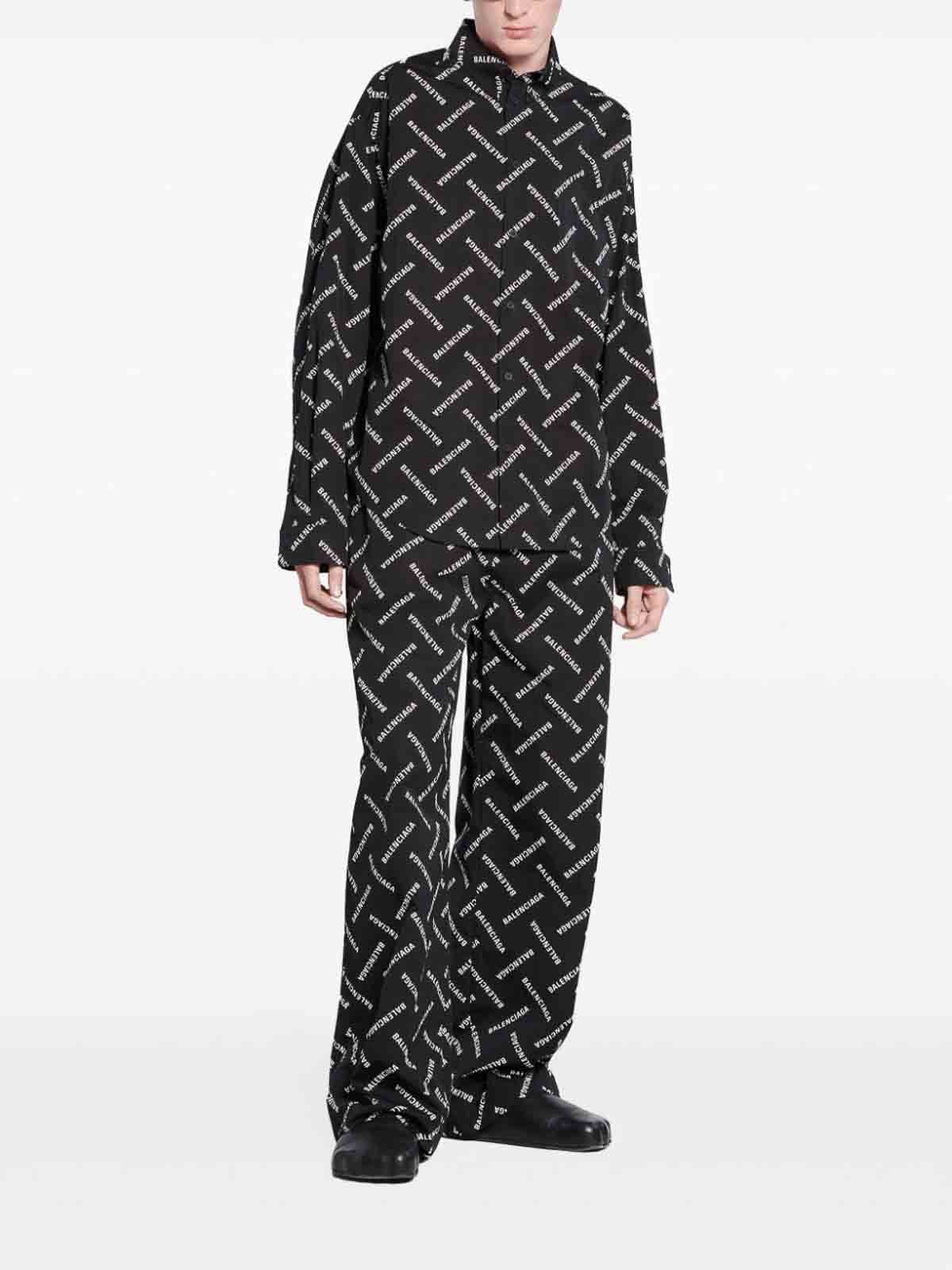 Balenciaga o1s1rm0925 Bal Diagonal Allover Shirt Large Fit Black/White Size US S / EU 44-46 / 1 - 3 Thumbnail