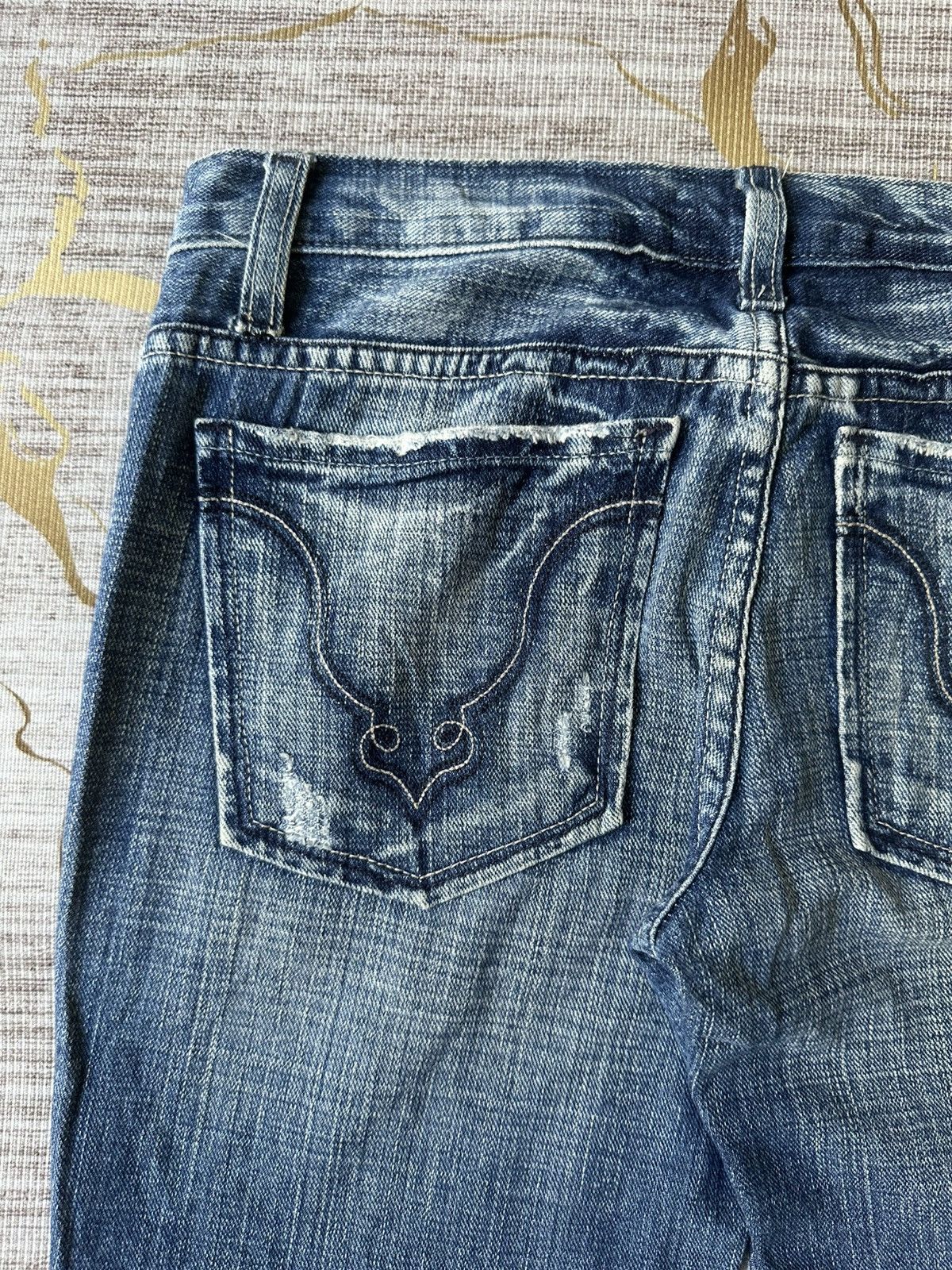 Japanese Brand FLARE Blue Cult Fatigue Jeans Size 28" / US 6 / IT 42 - 14 Thumbnail