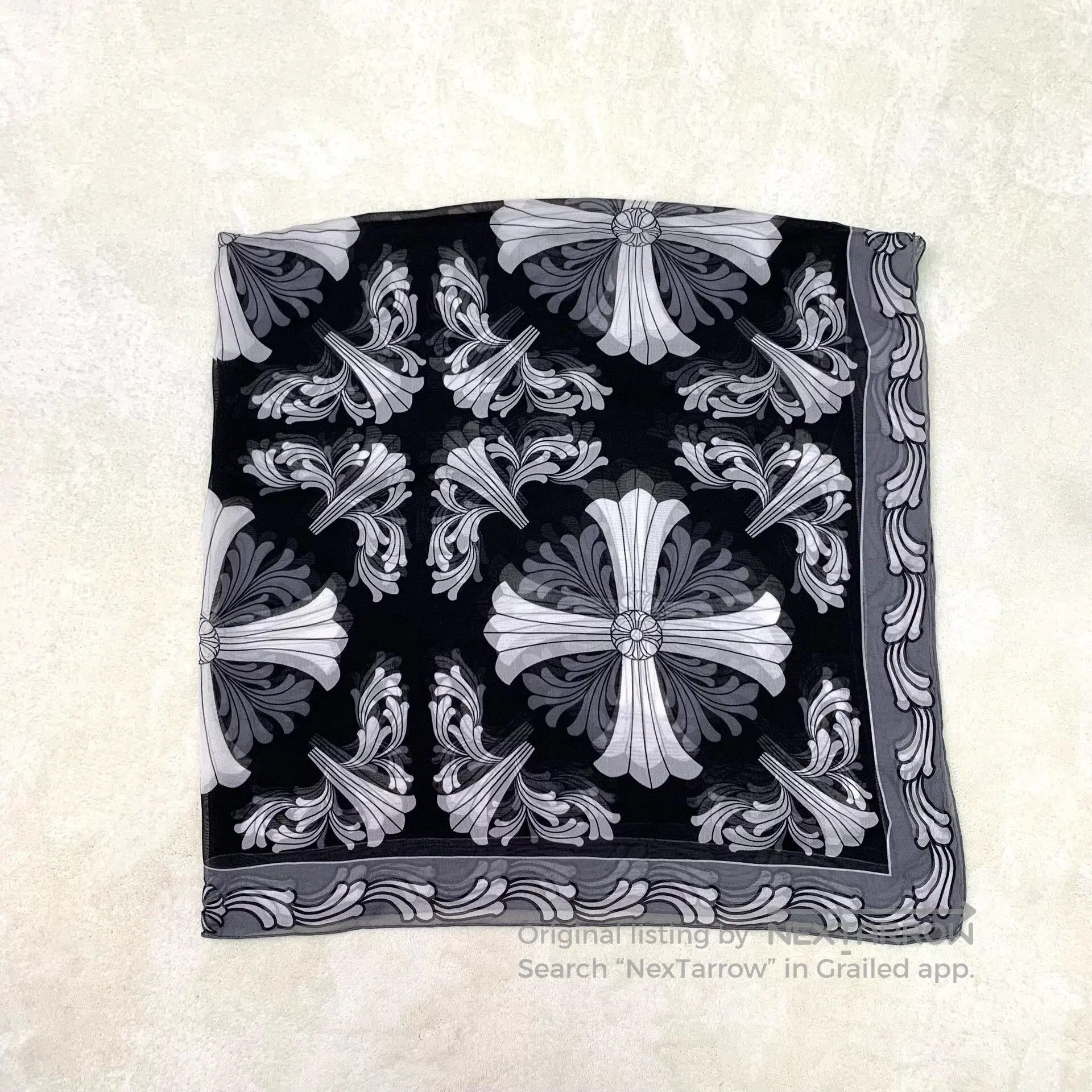 Chrome Hearts Chrome Hearts Gray Cross Print Silk Scarf. Size ONE SIZE - 5 Thumbnail