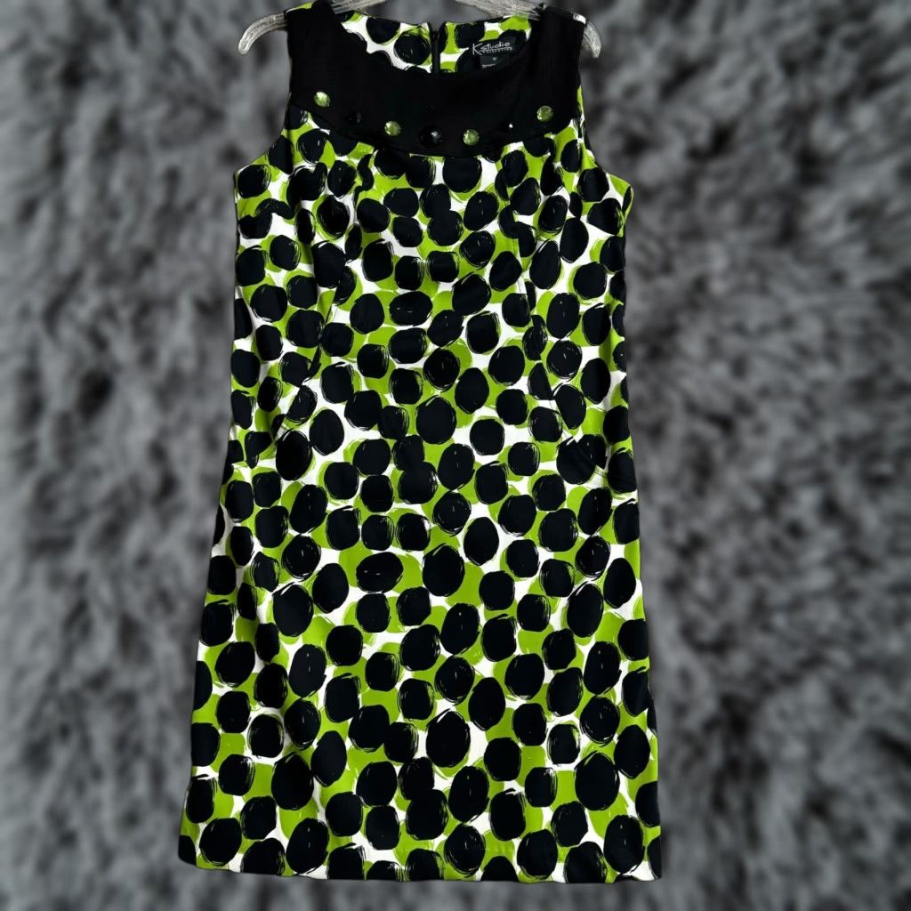 Vintage VINTAGE 90s Y2K Does 60s Shift Dress Size 10 Mod Polka Dot Rhinestones Knee Length Green Womens Size L / US 10 / IT 46 - 1 Thumbnail