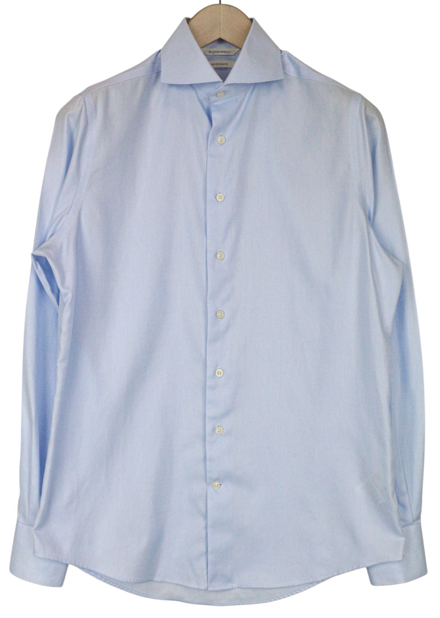 Suitsupply 37/14 1/2 Slim Blue Cotton Cutaway Twill Shirt 79073 Size 38R - 1 Thumbnail