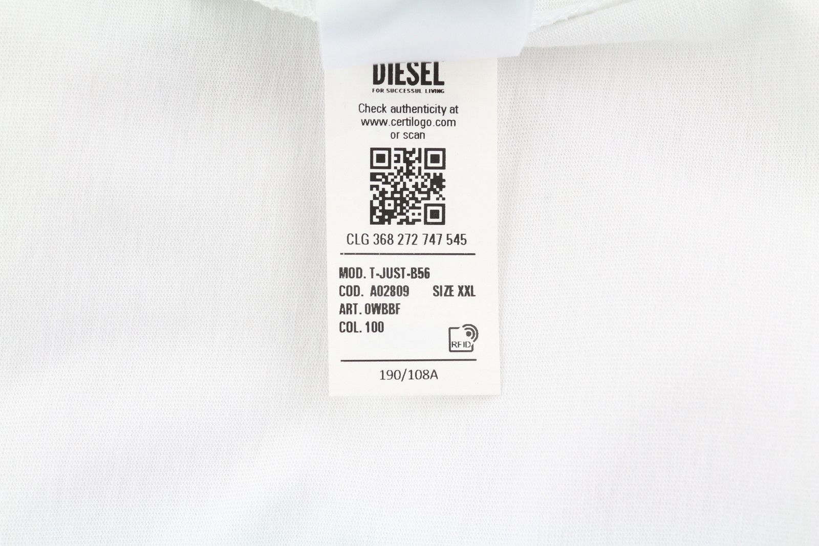Diesel T-JUST-B56 2XL White Crew Logo T-Shirt 41176 Size US XXL / EU 58 / 5 - 10 Thumbnail