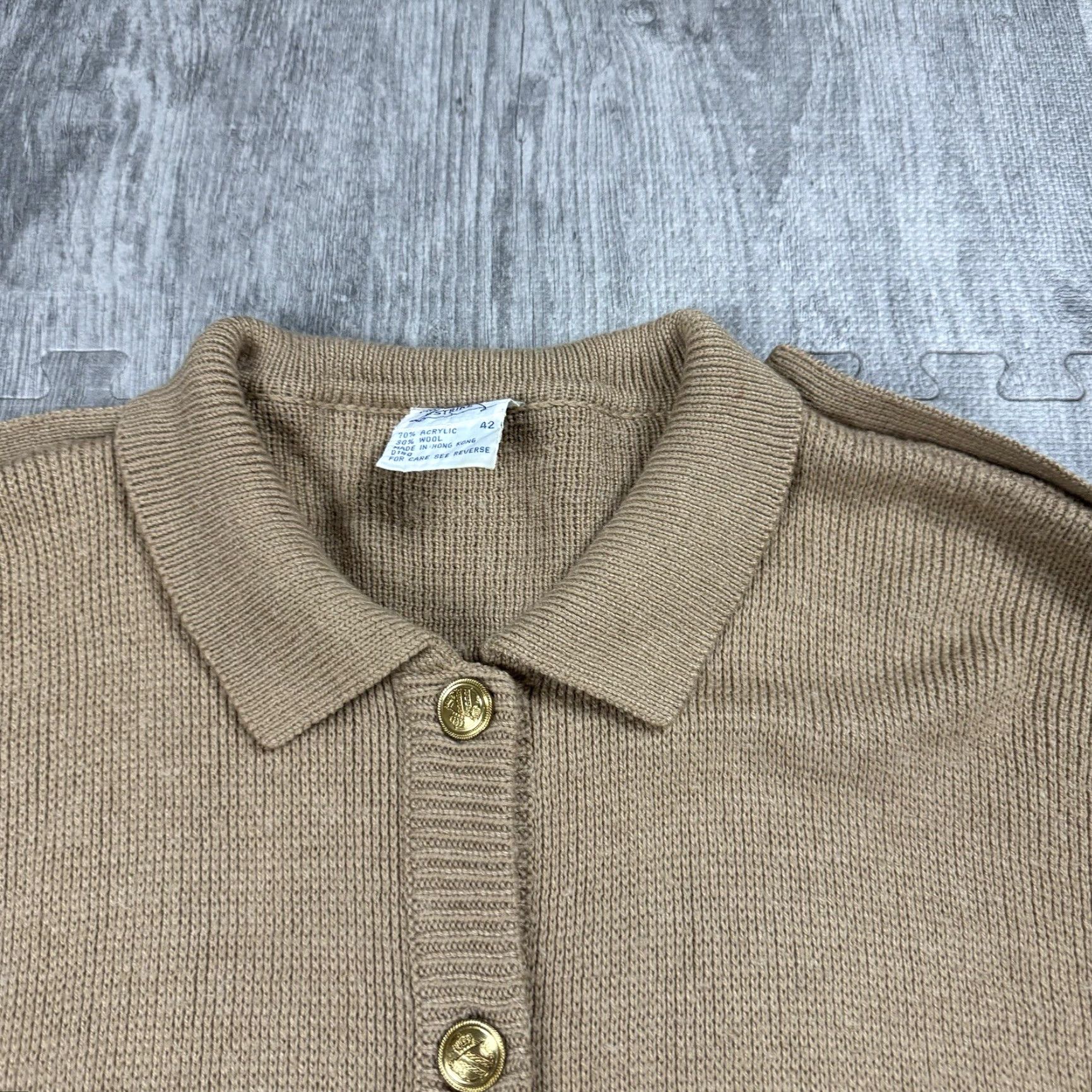 Camel MARK FORE & STRIKE Military Sweater Pullover Unisex Adult 42 Beige Button Knit Classic Size M / US 6-8 / IT 42-44 - 2 Thumbnail