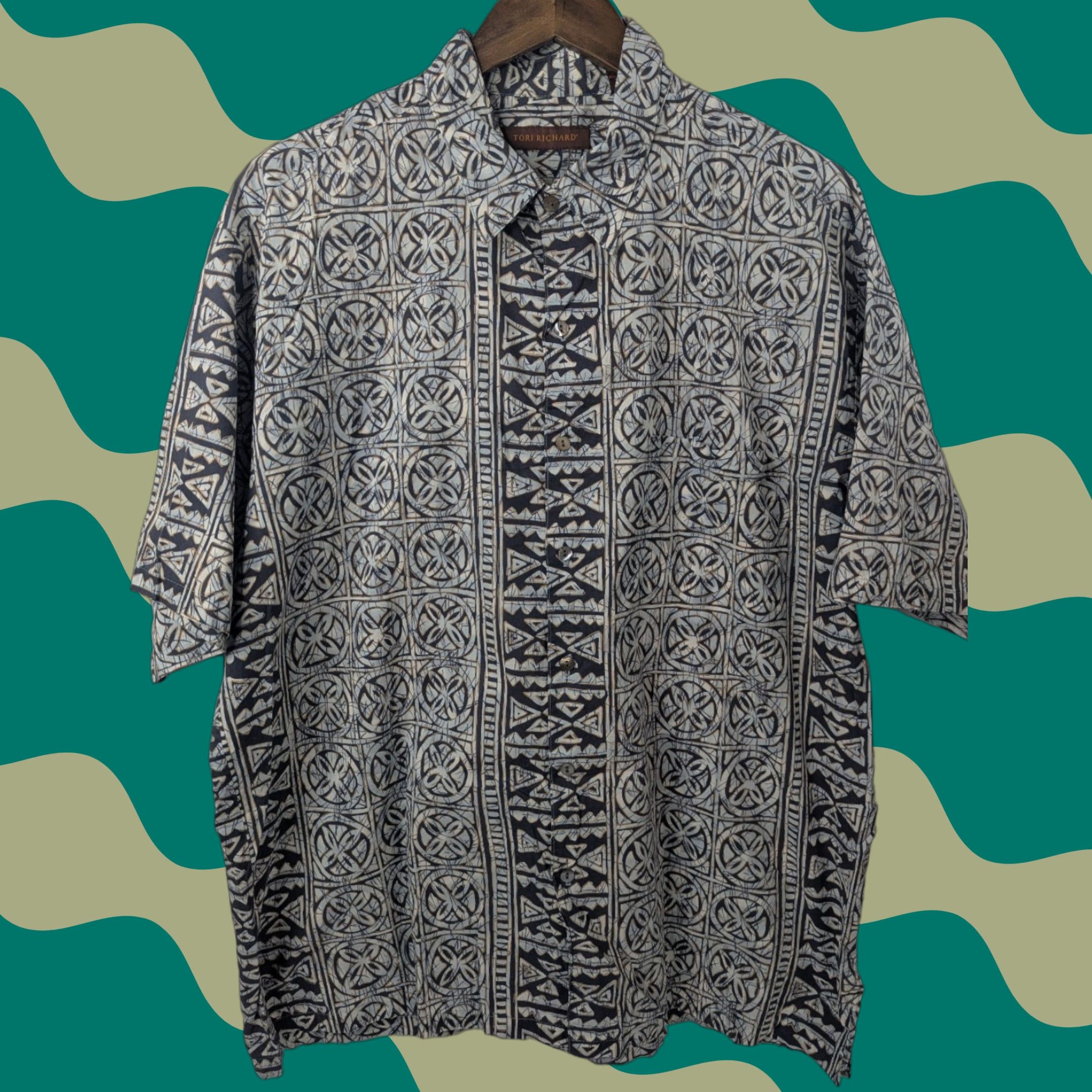 Tori Richard Tori Richard Shirt Men's XL Hawaiian Aloha Geometric Cotton Lawn USA Made Shirt Size US XL / EU 56 / 4 - 1 Thumbnail