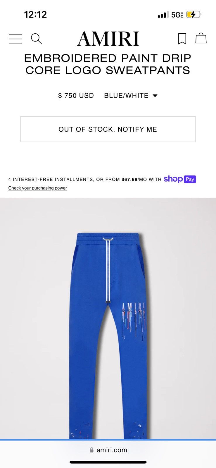 image of Amiri Paint Drip Sweatpants in Blue, Men's (Size 36)