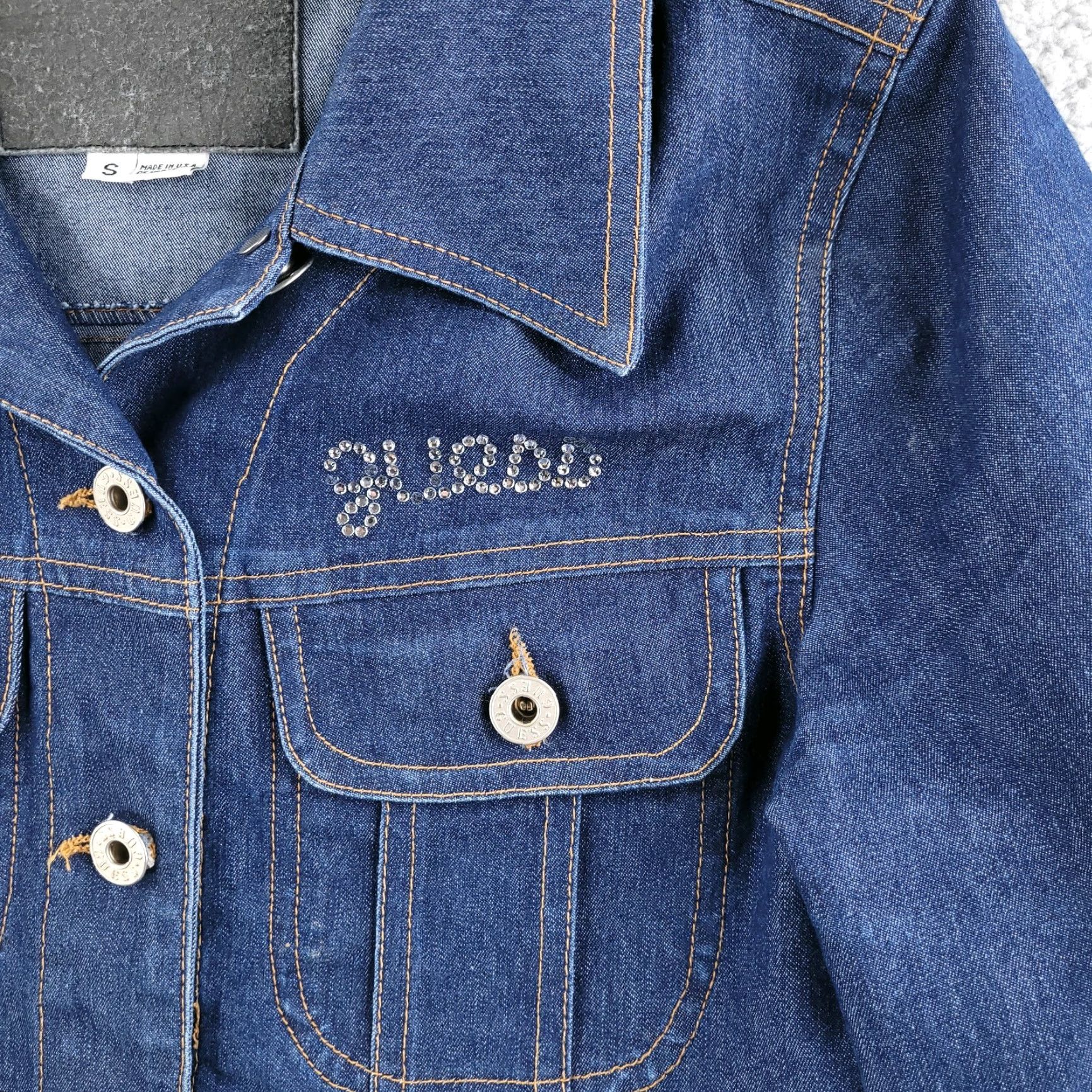 Guess VINTAGE GUESS Jacket Women Small Blue Denim Jean Jacket Button Rhinestone Made in USA Women Denim Jacket Rhinestone USA 90s Size 28" / US 6 / IT 42 - 4 Thumbnail