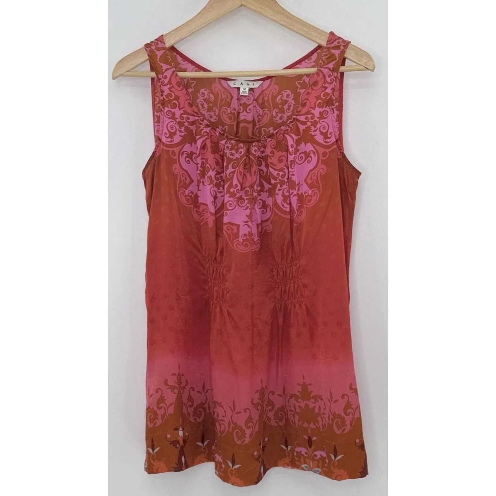Vintage CAbi Top Womens M Red True Love Tank Sleeveless Floral Silk Pleated Preppy Size M / US 6-8 / IT 42-44 - 2 Thumbnail