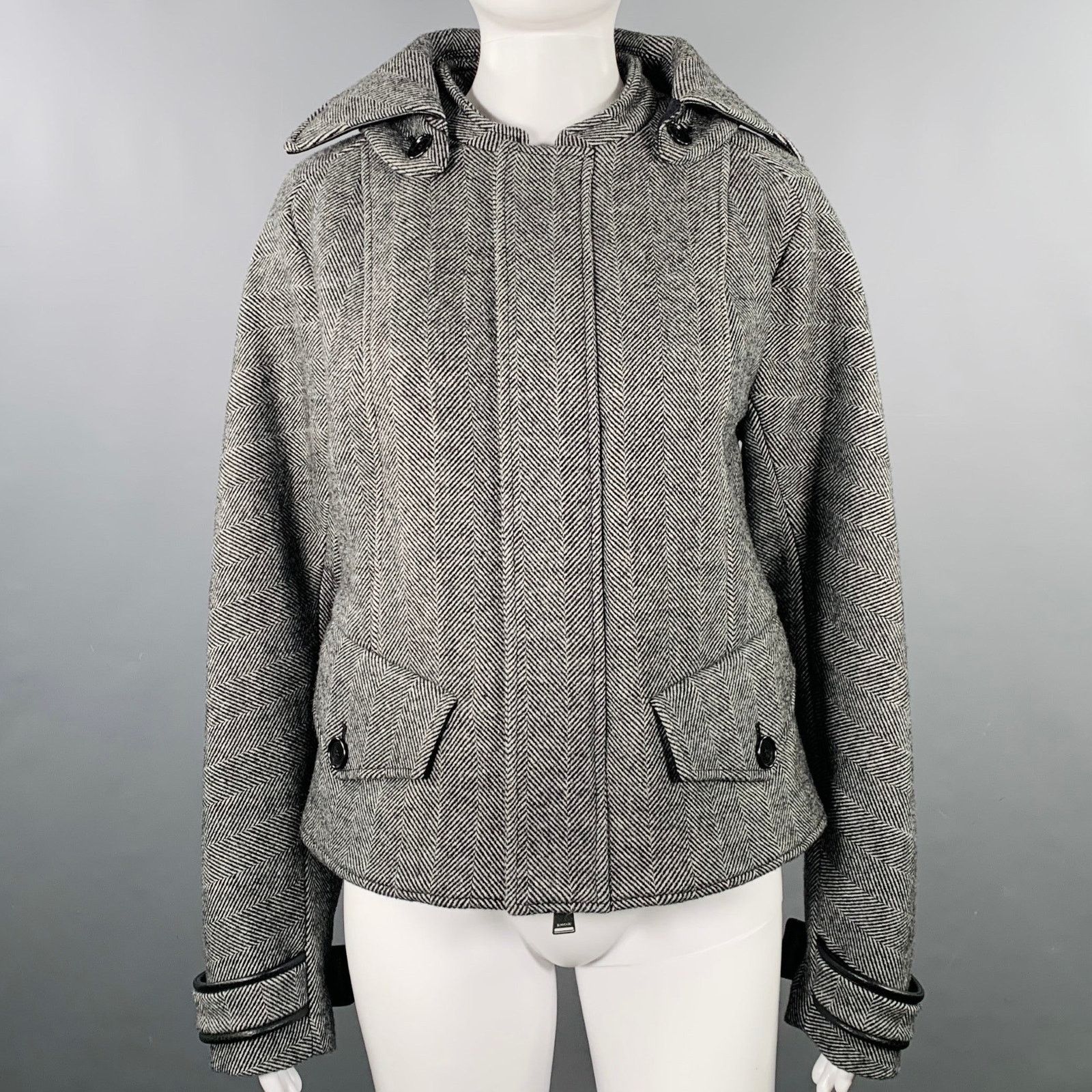 Jonathan Simkhai XS Black Cream Wool Blend Herringbone Jacket Size XS / US 0-2 / IT 36-38 - 1 Thumbnail