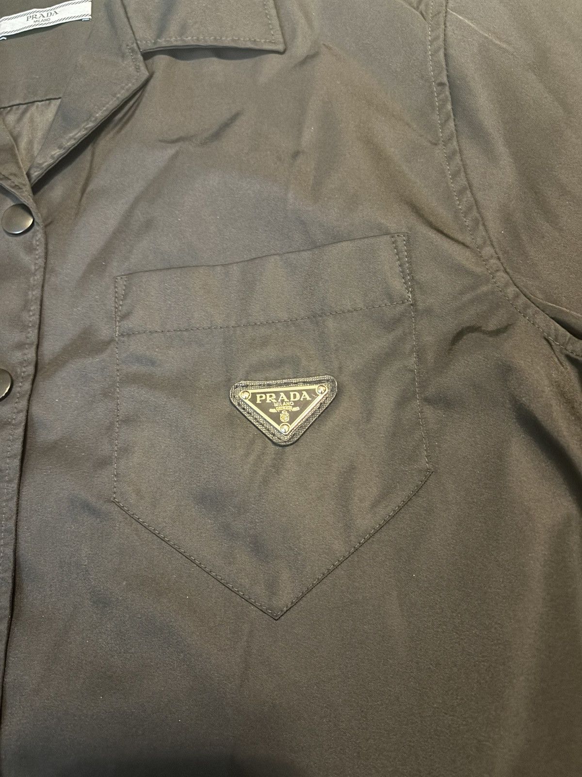 Prada Prada Re Nylon Triangle Logo Button Up Collared Shirt Black Size US XXS / EU 40 - 2 Thumbnail