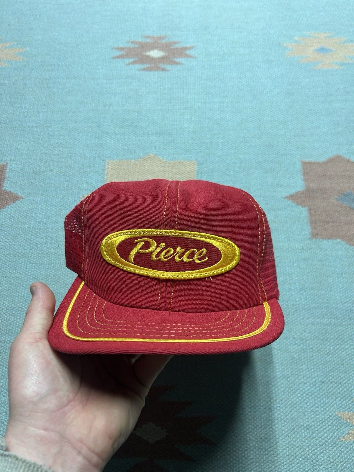 Vintage Vtg trucker hat Pierce manufacturing patch made USA 2 tone Size ONE SIZE - 2 Thumbnail