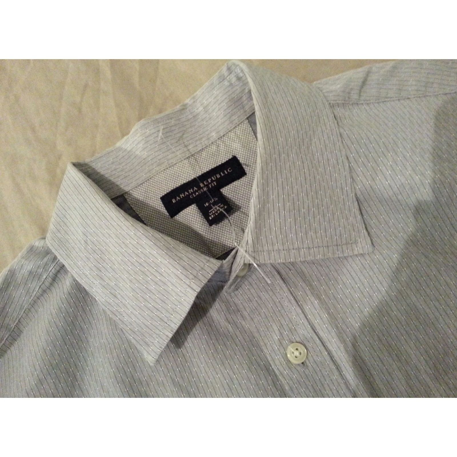Banana Republic Mens Banana Republic Dress Shirt Large L Long Sleeve Cotton Button 16 1/2 Gray Size 42R - 3 Thumbnail