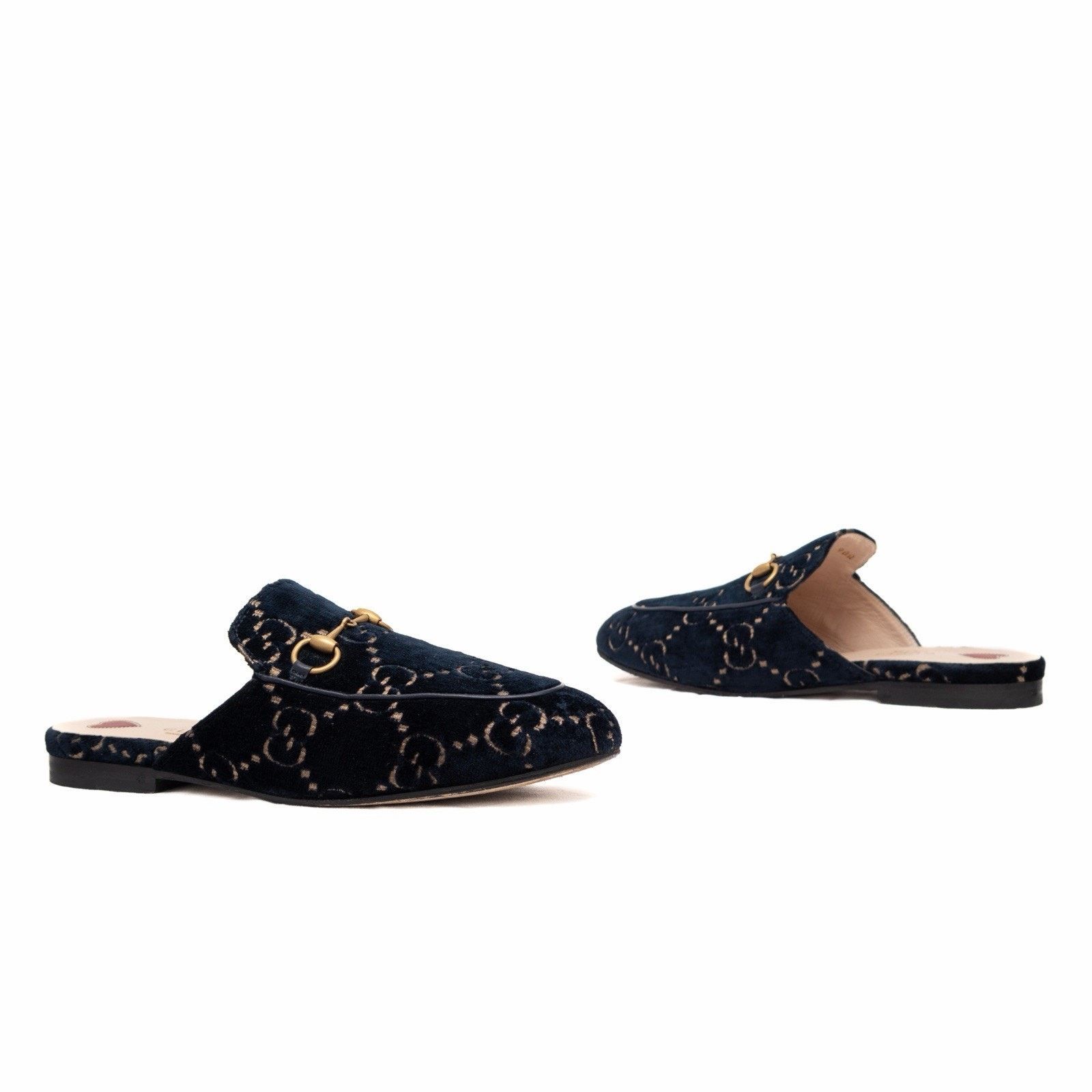 Gucci Gucci Princetown GG Monogram Blue Velvet Horsebit Mule Navy Size US 7 / IT 37 - 1 Thumbnail