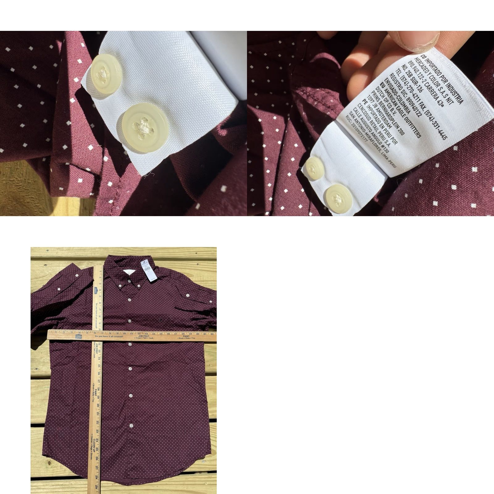 Vintage American Eagle Mens Maroon & White Polka Dot Button Down Collar Shirt M NWT Size US M / EU 48-50 / 2 - 8 Thumbnail